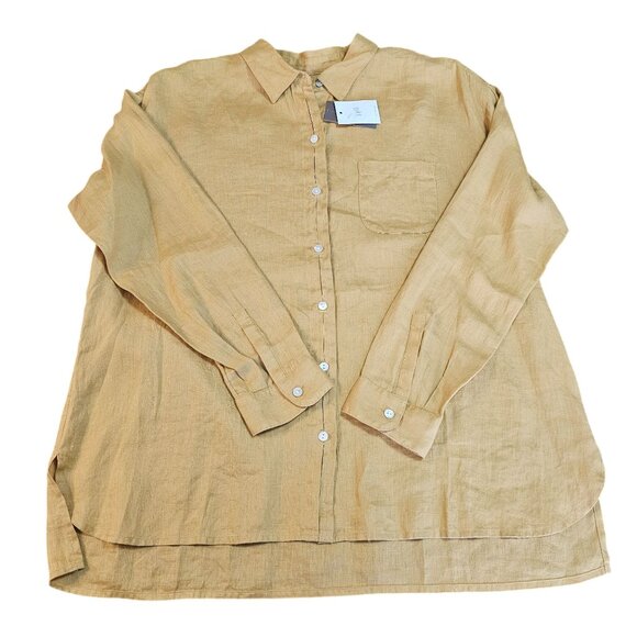 J.Jill Love Linen Button Up Shirt L Yellow Ochre Relaxed Fit Coastal Lagenlook - Picture 2 of 13